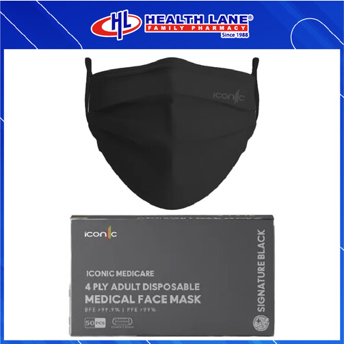 ICONIC  FACE MASK 4 PLY- SIGNATURE BLACK 50'S